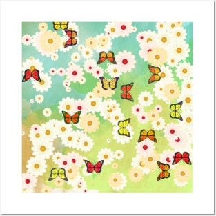 Daisies and butterflies Posters and Art